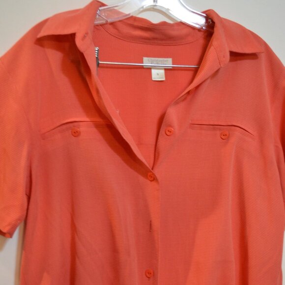 Christopher & Banks Rayon-Poly Red Textured Button-Down Short Sleeves Shirt S - Picture 4 of 6